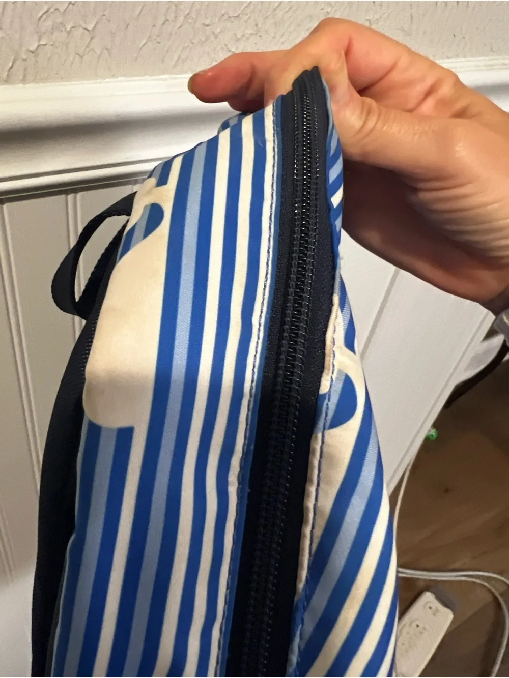 Vineyard Vines Whale Blue and White striped Backpack